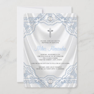 Baby Blue Baptisme Christening White Satik Kaart