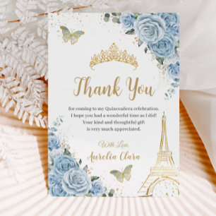 Baby Blue Bloem Eiffeltoren Sweet 16 Quinceañera Bedankkaart