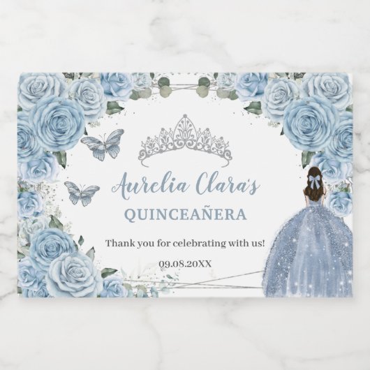 Baby Blue Bloem Princess Quinceañera Verjaardag Sparkling Wijnetiket (Enkel label)