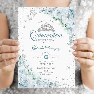 Baby Blue Bloemenschildering Rozen Quinceanera Kaart