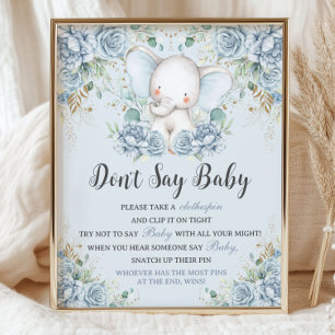 Baby Blue Bloemige Olifant Niet Zeggen Baby Spel Poster