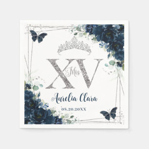 Baby Blue Bloemvlinder Zilver Quinceañera XV Servet