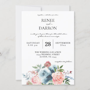Baby Blue & Blush Pink Floral Weddenschap Kaart