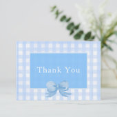 Baby Blue Bow Gingham Hartelijk dank Bedankkaart (Staand voorkant)
