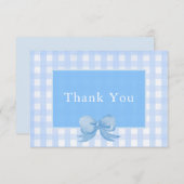 Baby Blue Bow Gingham Hartelijk dank Bedankkaart (Voorkant / Achterkant)