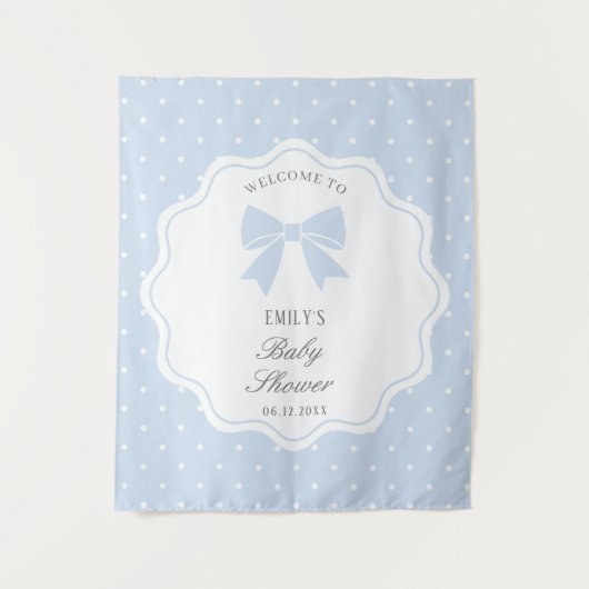 Baby Blue Bow Polka Dots Boy Baby Shower Welcome Wandkleed (Voorkant)