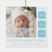 Baby Blue Boy Birth Stats Ornement avec photo (Dos)