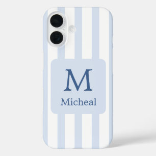Baby Blue Boy Stripes Monogram Classic iPhone 16 Hoesje