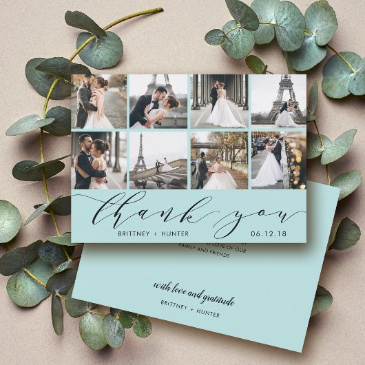 Baby Blue Calligraphy Script Photo Collage Bedankkaart