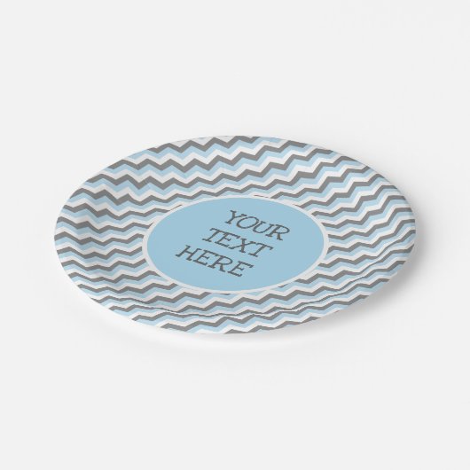 Baby Blue Chevron en Grijze aangepaste tekst Papieren Bordje (Gekanteld)
