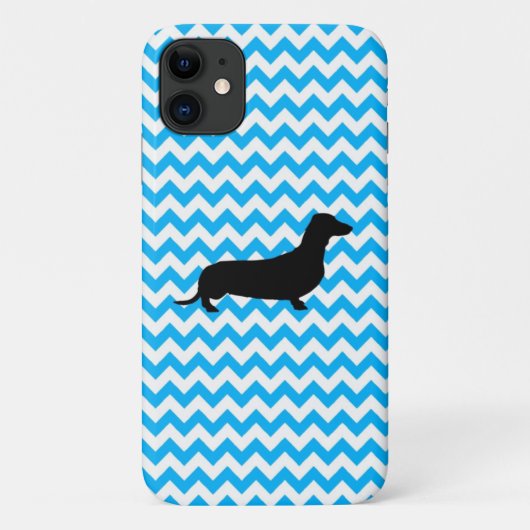 Baby Blue Chevron met Dachshund Silhouette Case-Mate iPhone Case (Achterkant)
