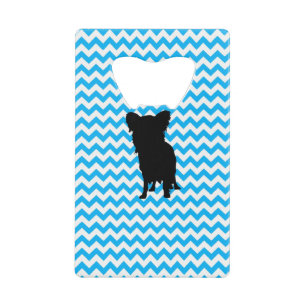 Baby Blue Chevron met Yorkie Silhouette Kredietkaart Flessenopener