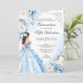 Baby Blue Cinderella Quinceañera Uitnodiging (Staand voorkant)