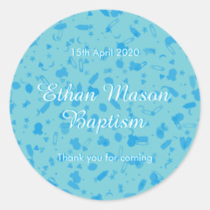 Baby Blue Confetti Doop Christening Favor Ronde Sticker