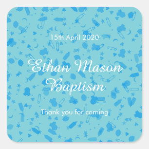 Baby Blue Confetti Doop Christening Favor Vierkante Sticker