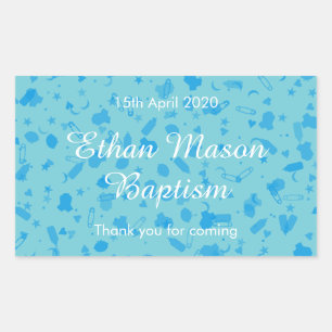 Baby Blue Confetti Doopfeest Favor Rechthoekige Sticker