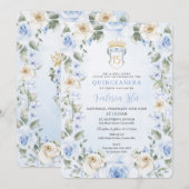 Baby Blue Cream Bloemen Krans Goud Quinceañera Kaart (Voorkant / Achterkant)