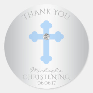 Baby Blue Cross Baptism/Christening Boy Dank u Ronde Sticker