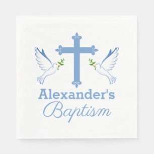 Baby Blue Custom Name Baptisme met Cross en Doves Servet