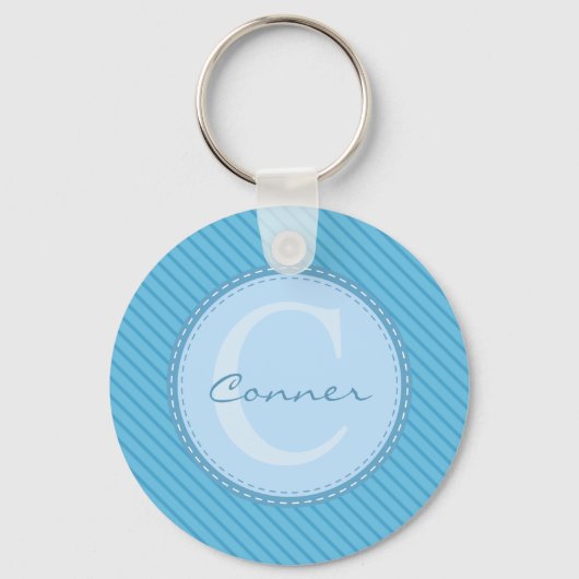 Baby Blue Custom Personal Monogram Sleutelhanger (Voorkant)