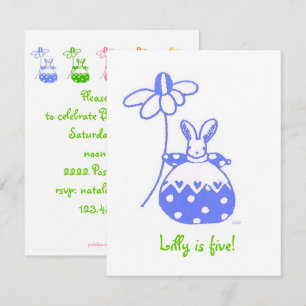 baby blue daisy bunny verjaardagsuitnodiging kaart