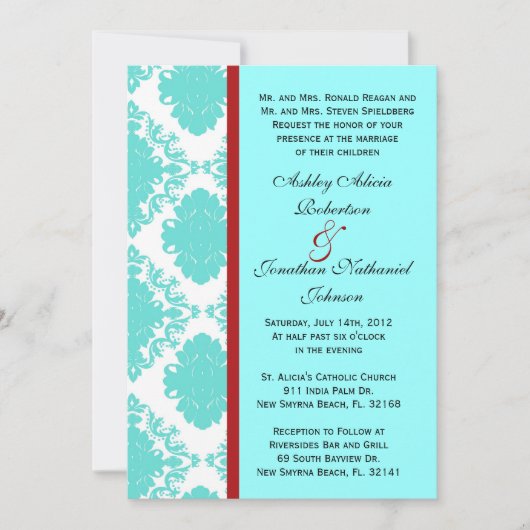 Baby Blue Damask trouwuitnodiging Kaart (Voorkant)