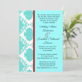 Baby Blue Damask trouwuitnodiging Kaart (Staand voorkant)