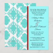 Baby Blue Damask trouwuitnodiging Kaart (Voorkant / Achterkant)