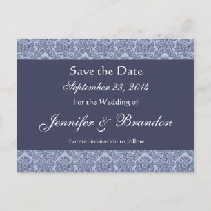 Baby Blue & Denim Damask Enregistrer La Date Carte
