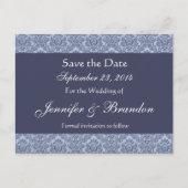 Baby Blue & Denim Damask Enregistrer La Date Carte (Devant)