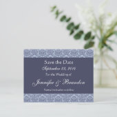 Baby Blue & Denim Damask Enregistrer La Date Carte (Debout devant)