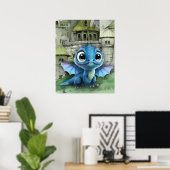 Baby Blue Dragon en Fantasy Medieval Castle Poster (Thuiskantoor)