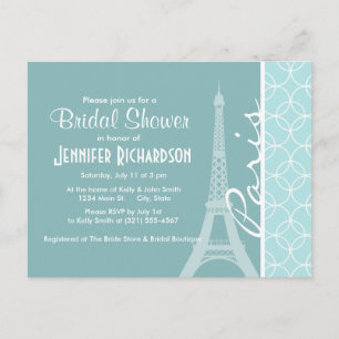 Baby Blue Eiffel Tower Parijs Uitnodiging Briefkaart