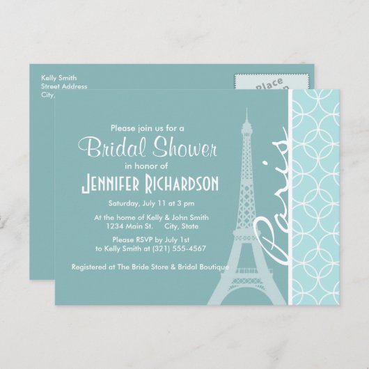 Baby Blue Eiffeltoren; Parijs Uitnodiging Briefkaart (Voorkant / Achterkant)