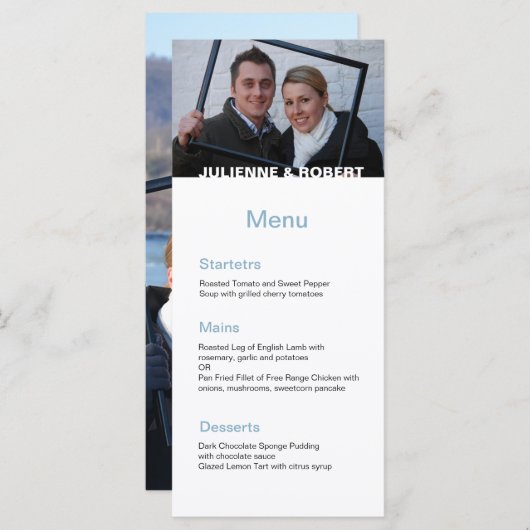 Baby Blue Elegant Modern Photo Mariage Menu (Devant / Derrière)