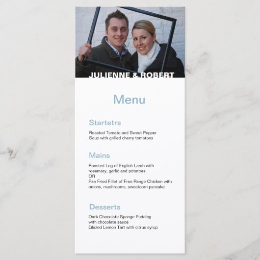 Baby Blue Elegant Modern Photo Mariage Menu (Devant)