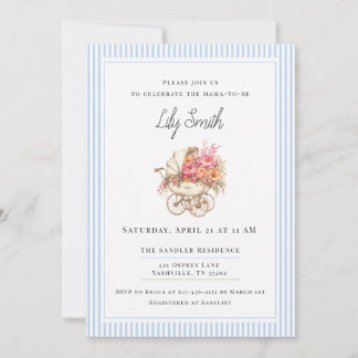 Baby Blue Elegante Baby Shower Uitnodiging 