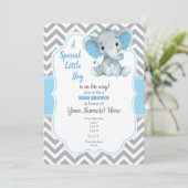 Baby Blue Elephant Baby shower Invitation Chevron (Debout devant)