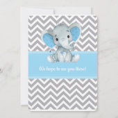 Baby Blue Elephant Baby shower Invitation Chevron (Dos)