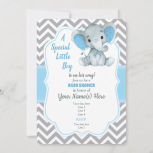 Baby Blue Elephant Baby shower Invitation Chevron