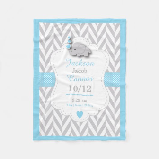 Baby Blue Elephant Birth Keepomwille Design Fleece Deken (Voorkant)