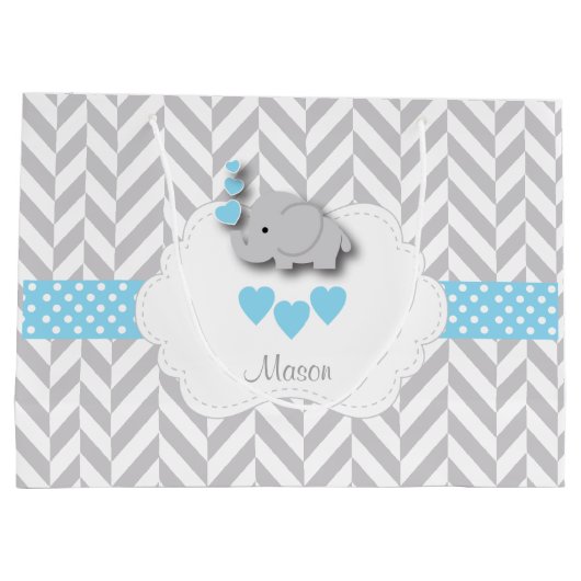 Baby Blue 🐘 Elephant Design 👶 Baby Boy Shower Groot Cadeauzakje (Achterkant)