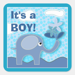 Baby Blue Elephant Het is een Baby shower van een  Vierkante Sticker
