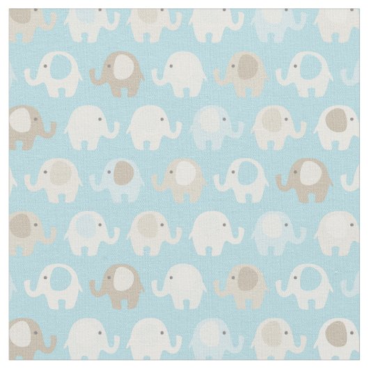 Baby Blue Elephant Pattern Stof (Close Up)