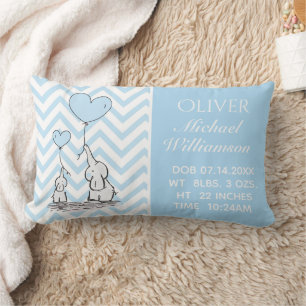 Baby Blue Elephant Personalized Baby Boy Birth Lum Kussen