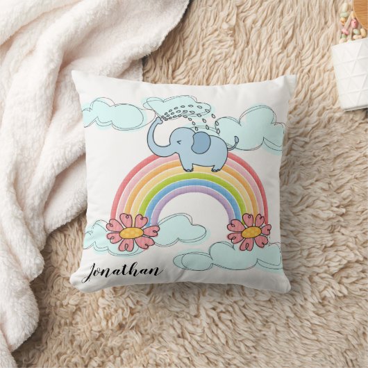 Baby Blue Elephant Rainbow Clouds Sierkussen (Deken)