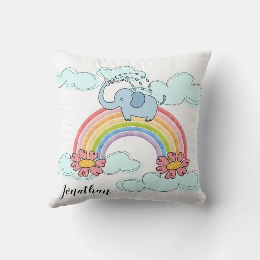 Baby Blue Elephant Rainbow Clouds Sierkussen (Achterkant)