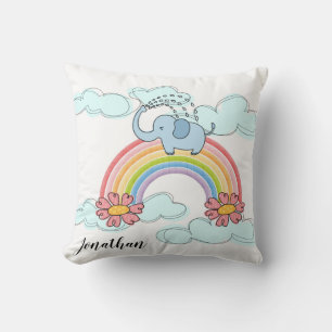 Baby Blue Elephant Rainbow Clouds Sierkussen