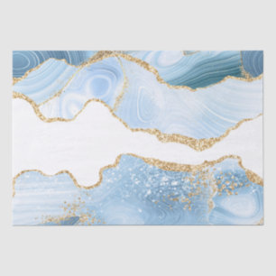 Baby Blue en Faux Gold Glitter Marble Agate Tissuepapier