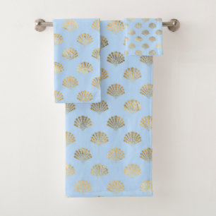 Baby Blue en Gold Art Deco  Floral Pattern Bad Handdoek